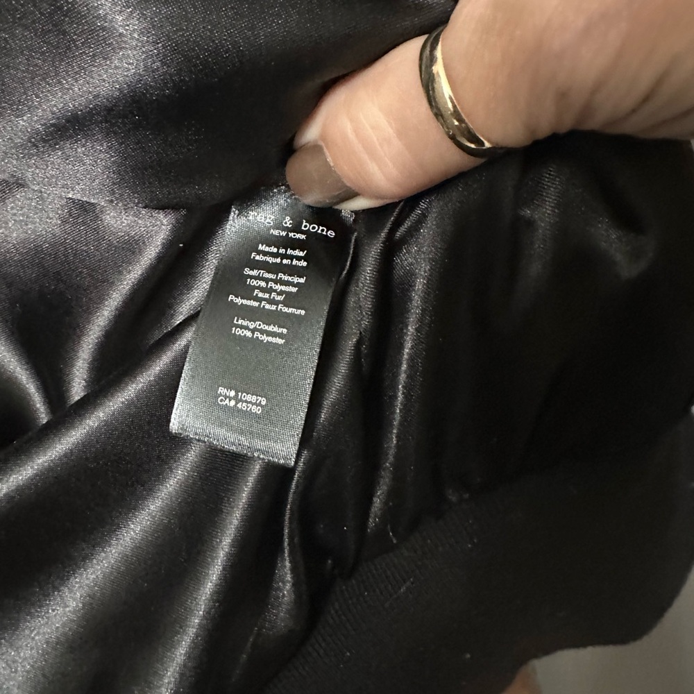 Rag & Bone Rich Black Faux Fur Bomber Jacket - Picture 4 of 5